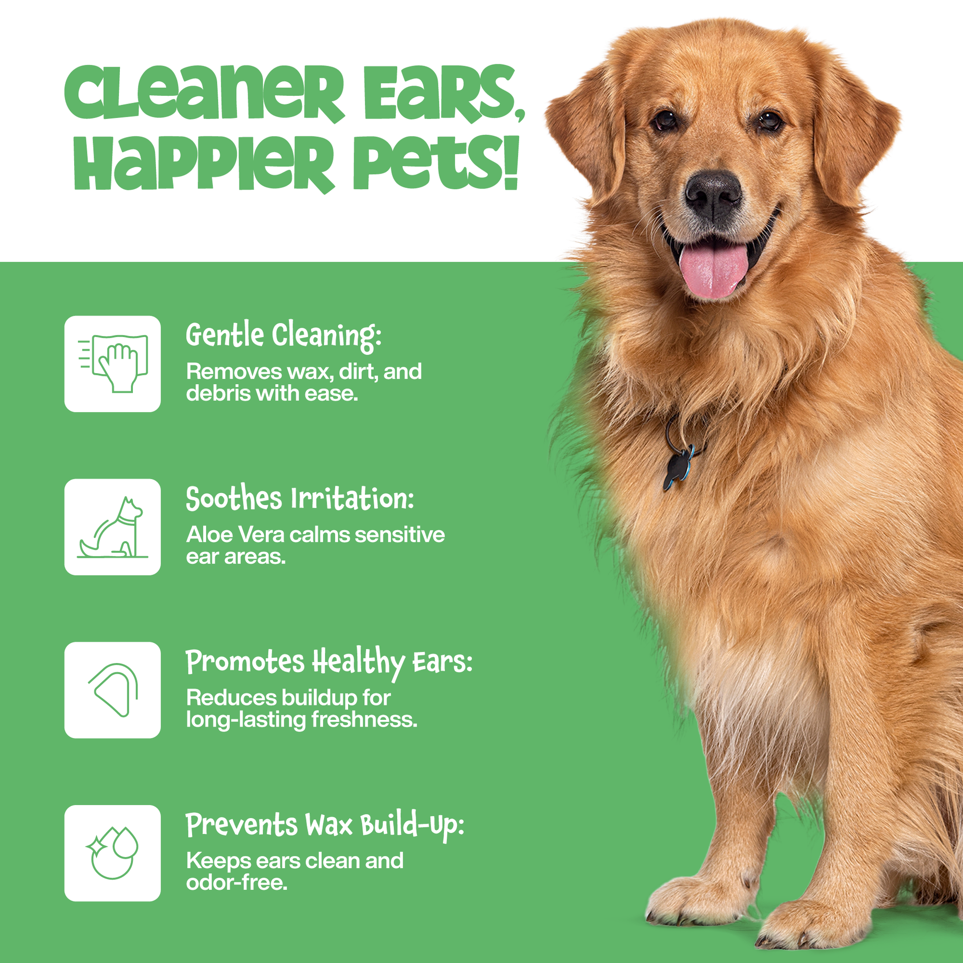 Roofus Dog Ear Wipes 100-count package showing finger-shaped wipe design for easy canine ear cleaning