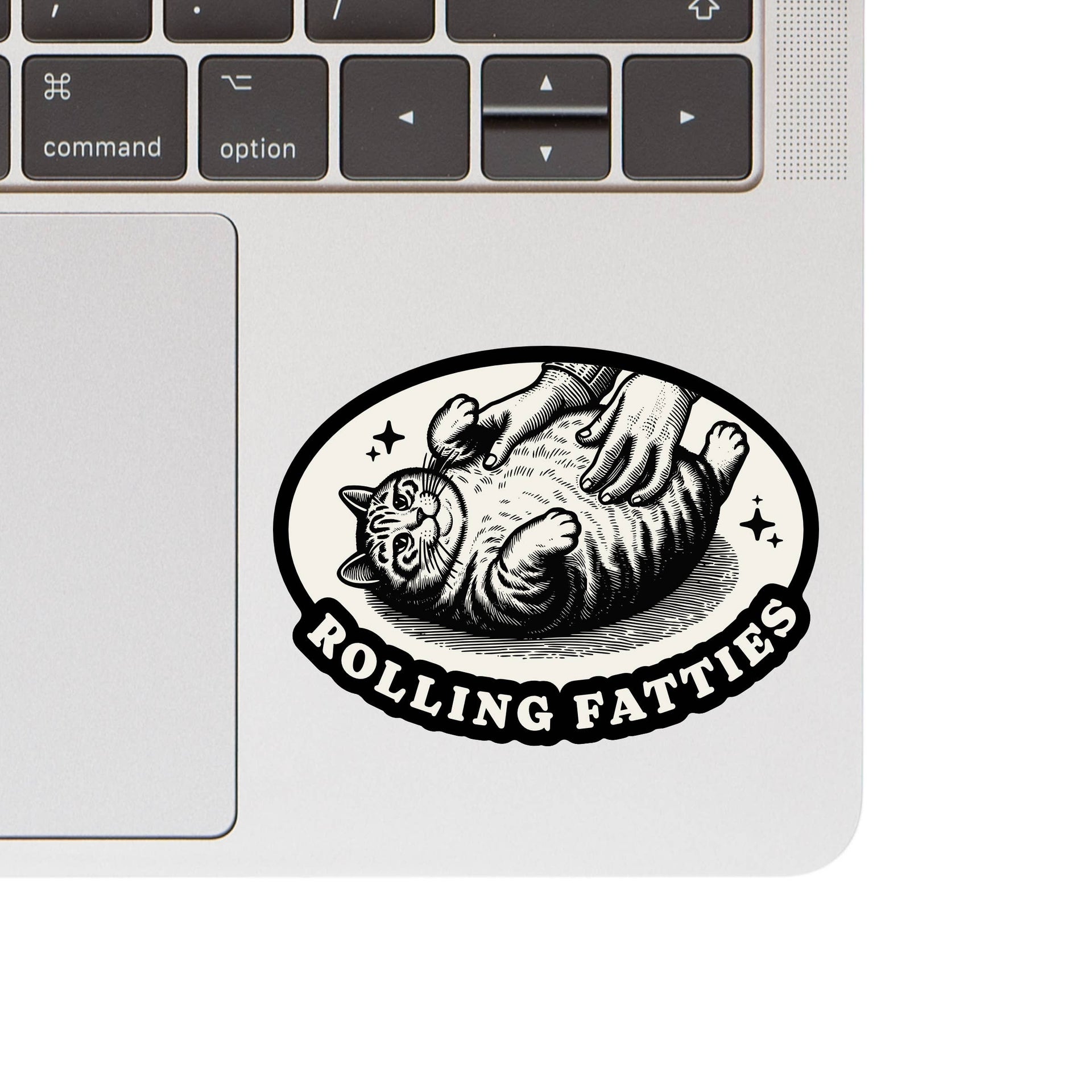 Juju and Moxie Rolling Fatties sticker showing detailed view of waterproof vinyl material and vibrant color quality.