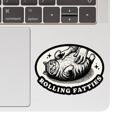 Juju and Moxie Rolling Fatties sticker showing detailed view of waterproof vinyl material and vibrant color quality.