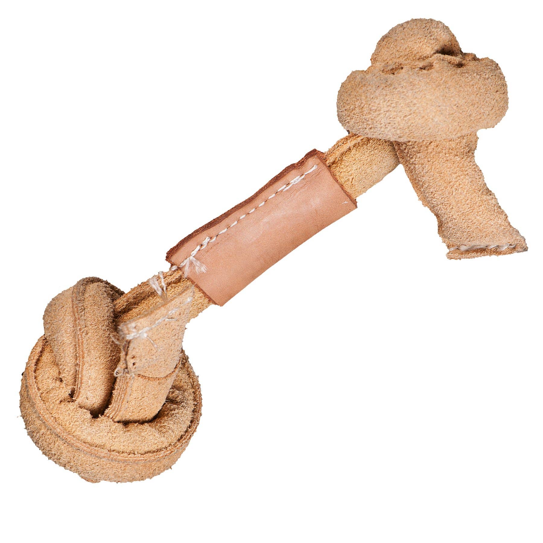 HuggleGroup Huggle-Hide Natural Leather Knotted Bone being chewed by a dog during playtime