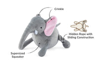 P.L.A.Y. Big Five of Africa Elephant plush toy package showing product details and charitable partnership information.