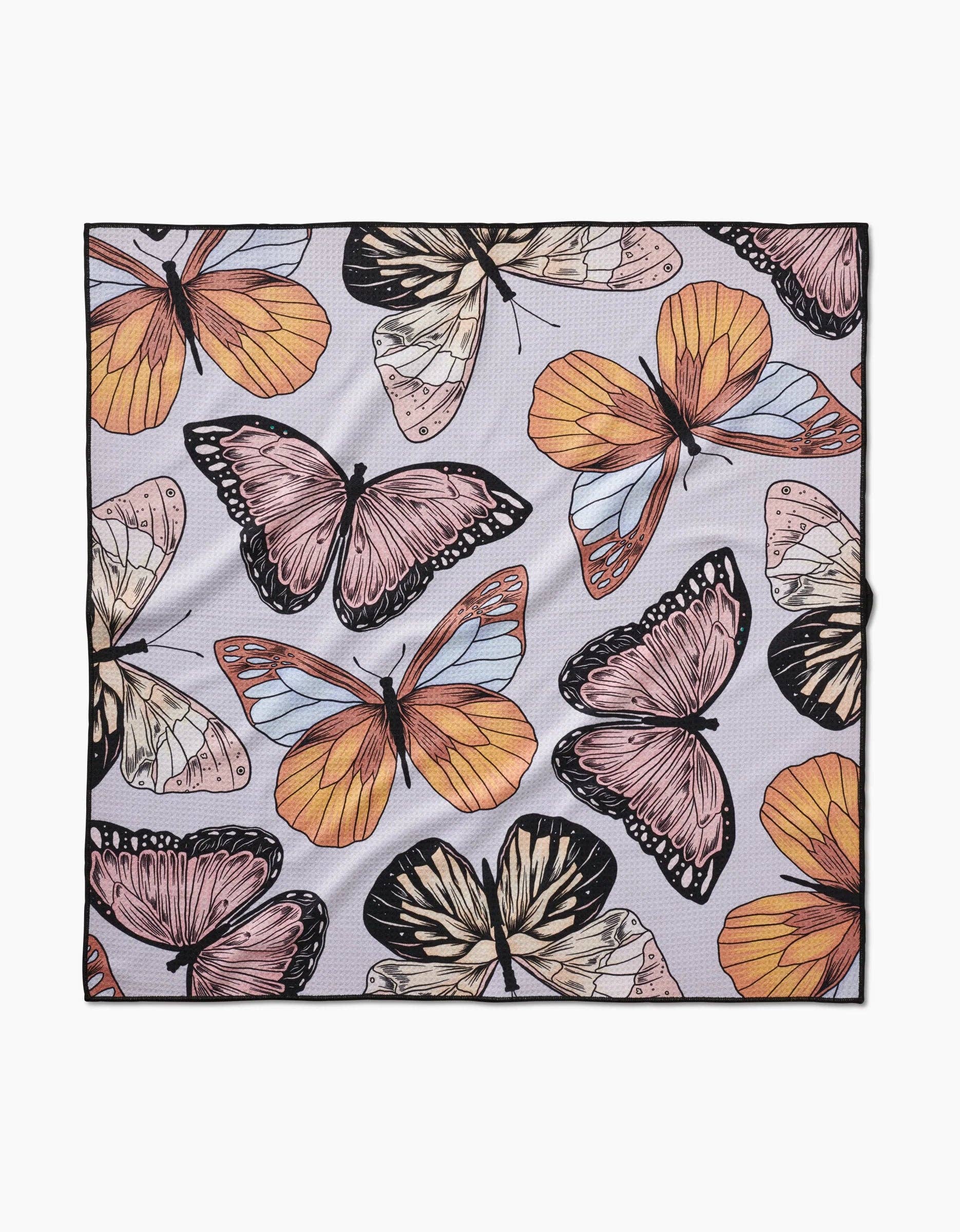 Geometry Cute Butterflies Dog Towel in 30x30 inch size with colorful butterfly pattern design.