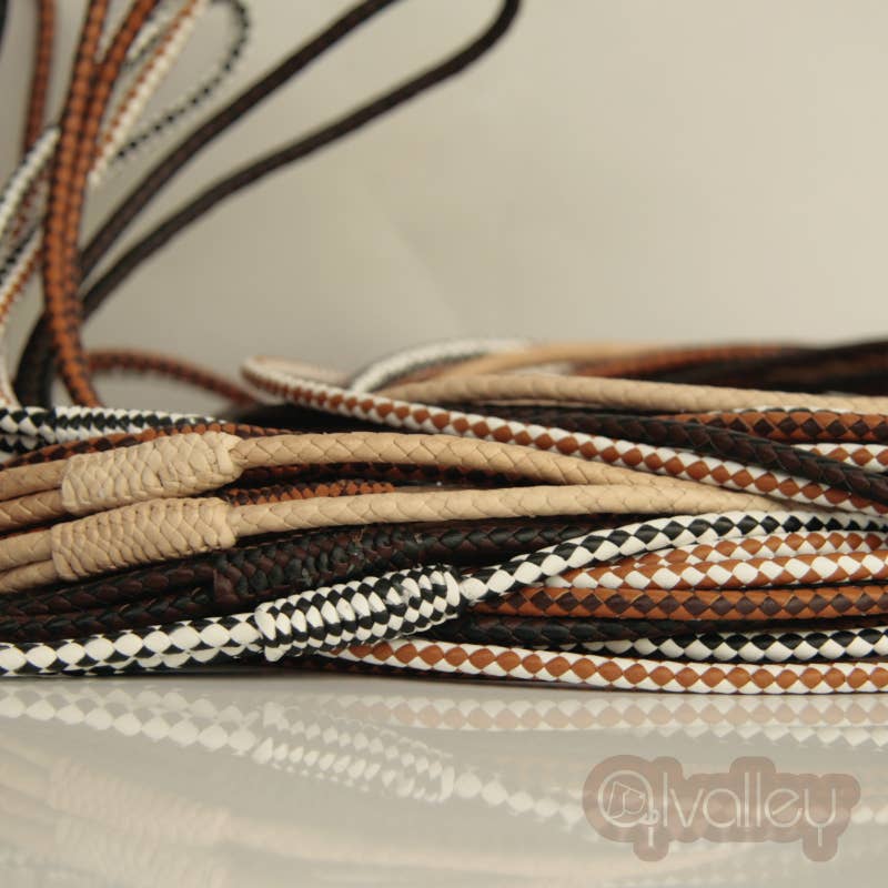 Close-up detail of Alvalley braided leather snap lead showing intricate hand-braided craftsmanship and quality construction.