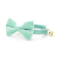 Made By Cleo Velvet Mint robin's egg blue cat collar showing detailed craftsmanship and safety buckle design.