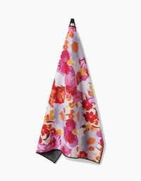 Geometry Pup Florals Dog Towel shown in use drying a wet dog after bath time