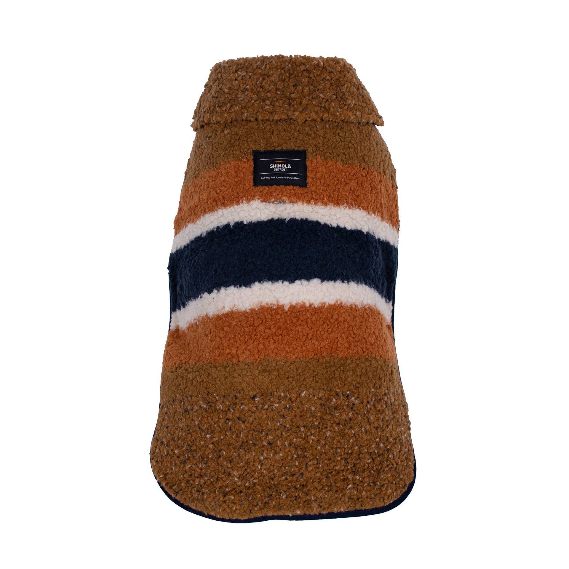 Shinola Pet brown adjustable barn coat shown from back view displaying reversible design and adjustable straps