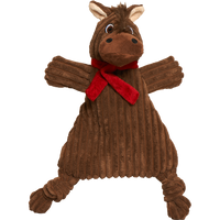 HuggleFlatties Barley Horse Large plush dog toy in brown and tan colors lying flat against white background.