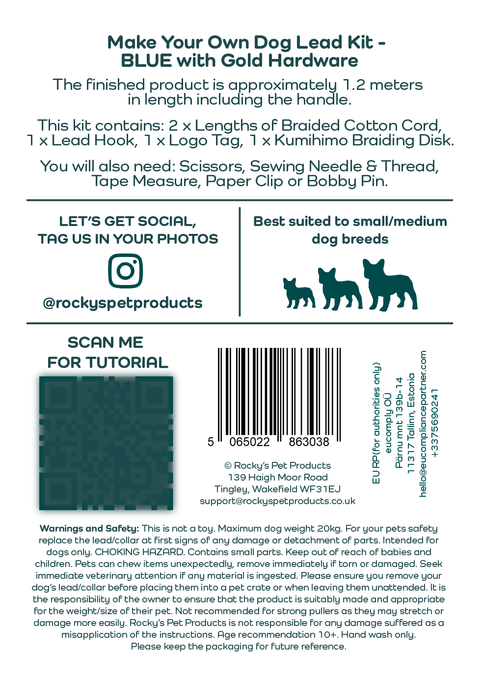 Make Your Own Dog Lead Craft Kit Blue