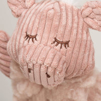 HuggleHounds Penelope Pig Fluffer toy packaging showing product details and 16-inch size specifications.