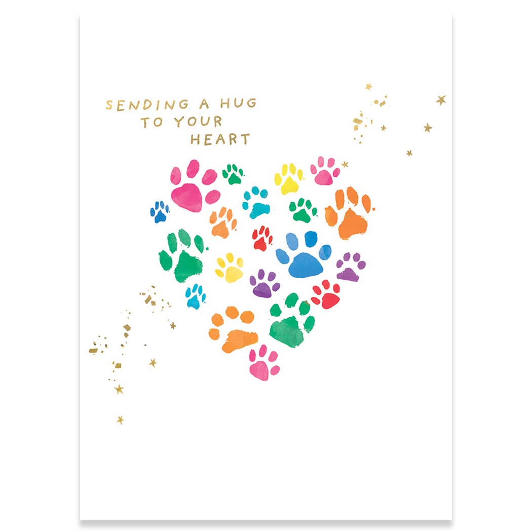 Calypso Cards paw prints pet sympathy greeting card with touching design measuring 4.5 x 6.25 inches.