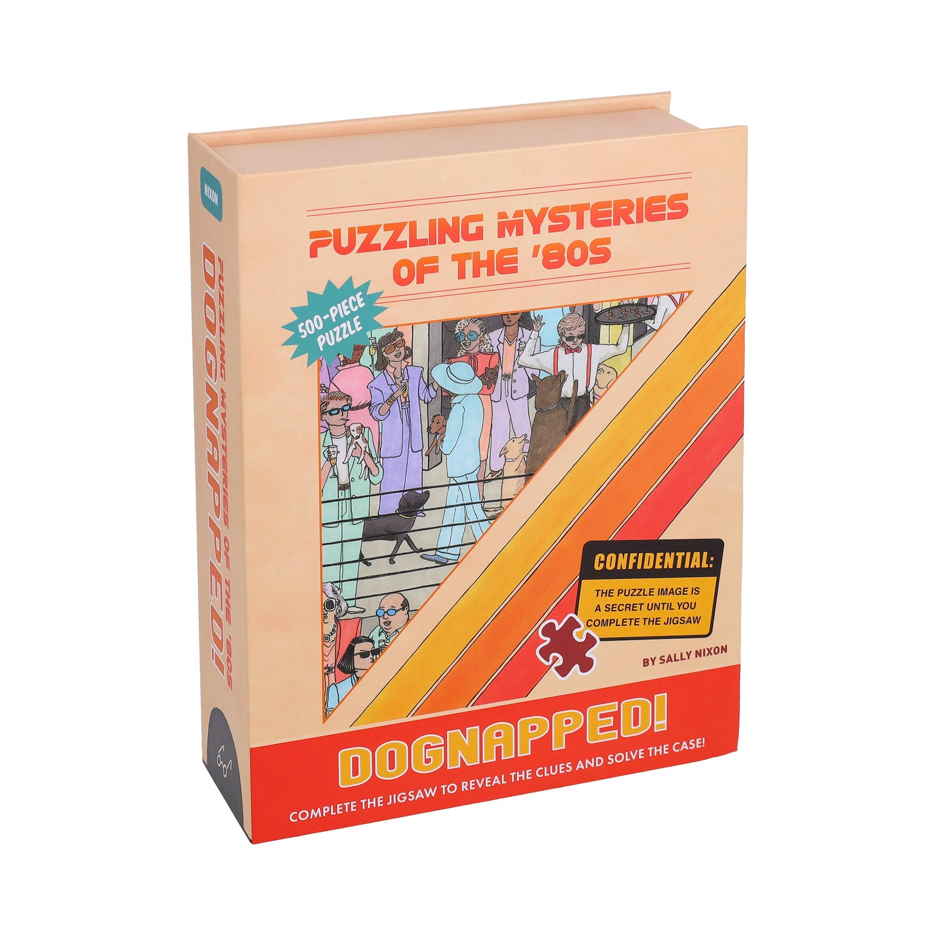 Puzzle cover of 'Puzzling Mysteries of the '80s' with a retro design and text.