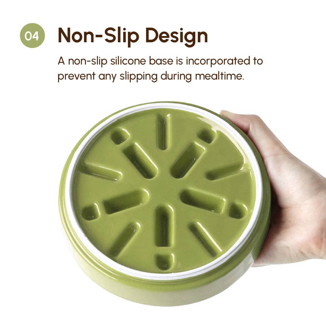 Pehom Spark slow feeder bowl shown from an alternate angle highlighting its textured feeding surface.