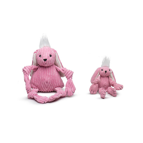 HuggleGroup Bitsy Bunny Knottie plush dog toy with soft gray and white fur and floppy ears.
