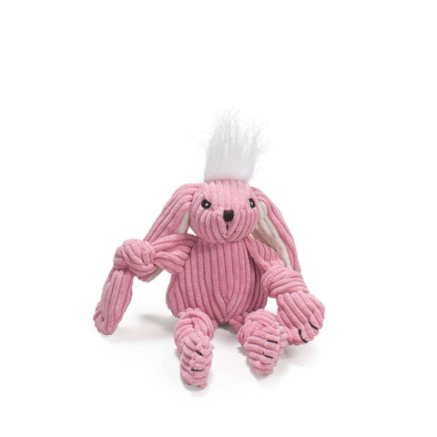 HuggleGroup Bitsy Bunny Knottie toy shown from side angle displaying plush fabric texture and rope knot details.