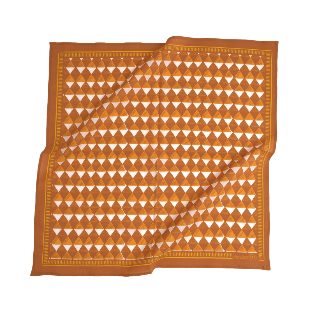 Orange and white patterned fabric on a white background