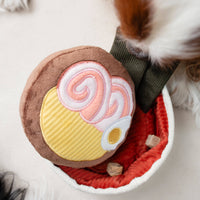 Lambwolf Collective RAMEN enrichment dog toy showing detailed view of squeaky and snuffle features for foraging play.