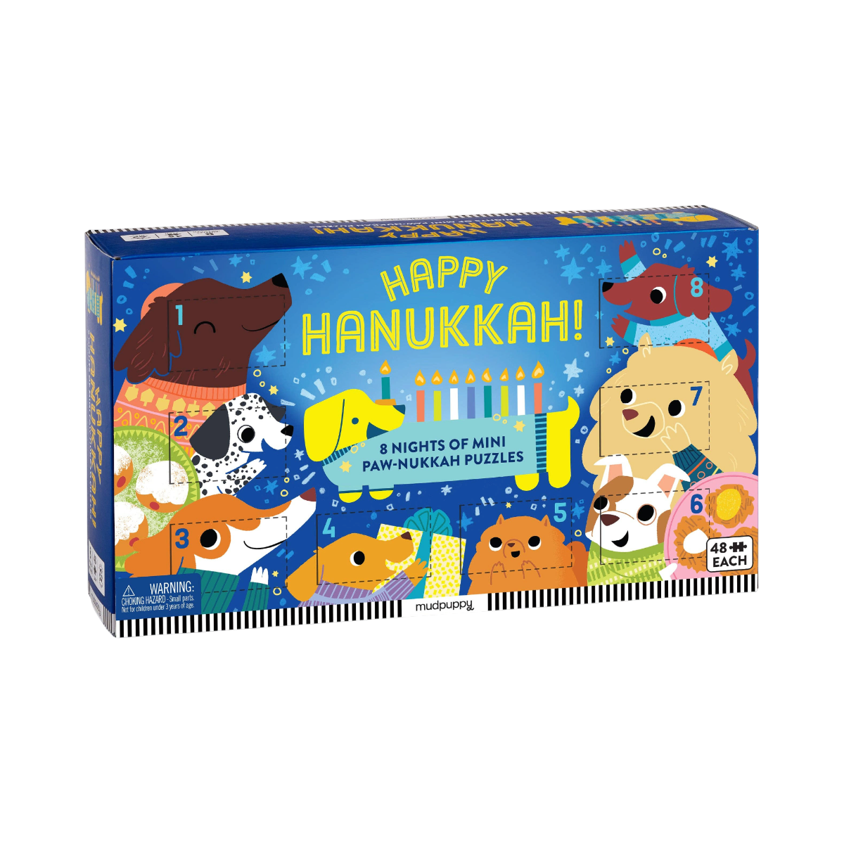 Chronicle Books Happy Hanukkah Countdown Puzzle Set displayed as a complete holiday gift package.