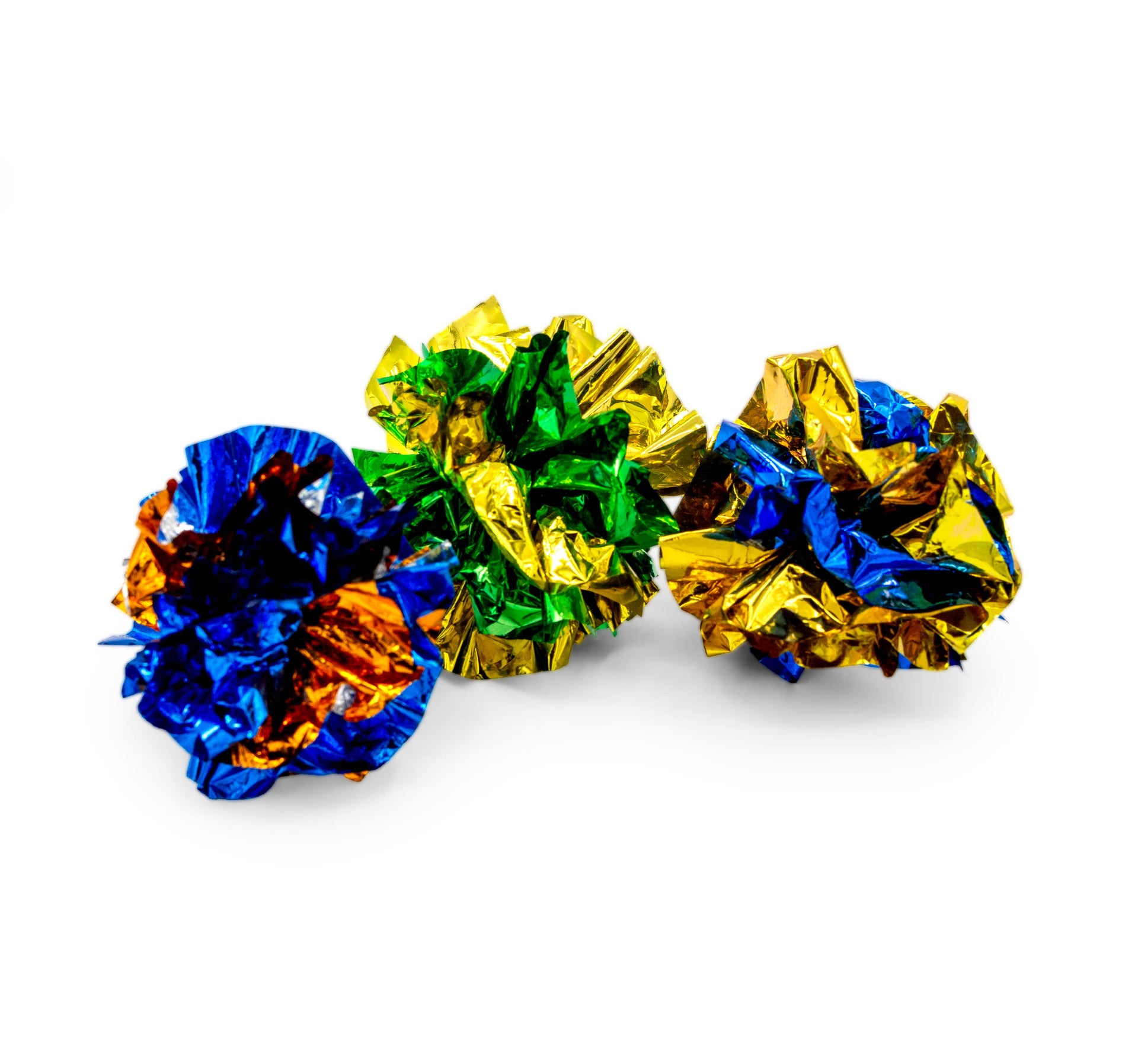 Cat playing with Pet Palette Distribution 1.5-inch crinkle ball showing metallic surface and interactive play behavior.