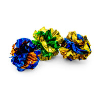 Cat playing with Pet Palette Distribution 1.5-inch crinkle ball showing metallic surface and interactive play behavior.