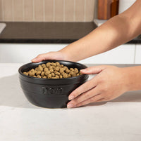 Waggo Farmhouse Bowl ceramic dog dish shown in kitchen setting with rustic farmhouse decor styling