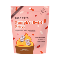 Bocce's Bakery Pumpk'n Swirl Froyo soft and chewy dog treats in primary product packaging.