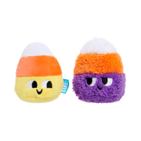 BARK Halloween Candy Corn Kids two-pack plush dog toy set featuring colorful seasonal candy corn designs.