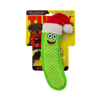 Tuffy Santa Pickle plush dog toy featuring a festive holiday pickle character with a Santa hat.