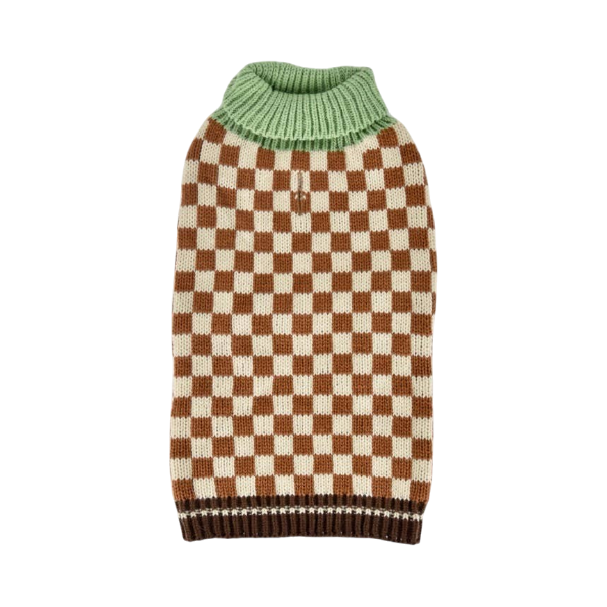 Close-up detail of Finnegan's Standard Goods Campfire Check Sweater showing plaid pattern and fabric texture.
