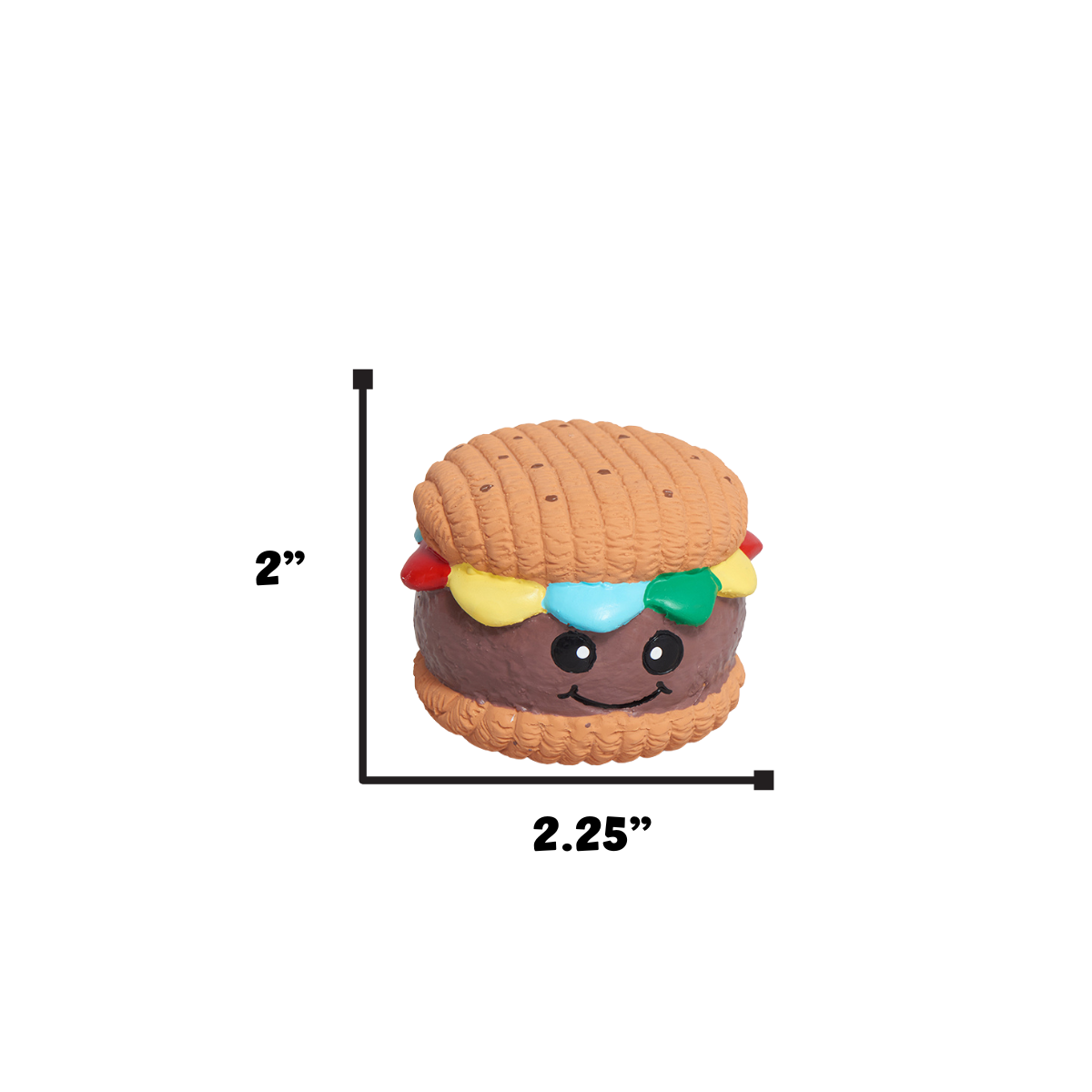 HuggleGroup Ruff-Tex Big Buns hamburger ball dog toy showing detailed latex texture and construction quality.
