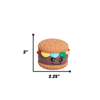 HuggleGroup Ruff-Tex Big Buns hamburger ball dog toy showing detailed latex texture and construction quality.