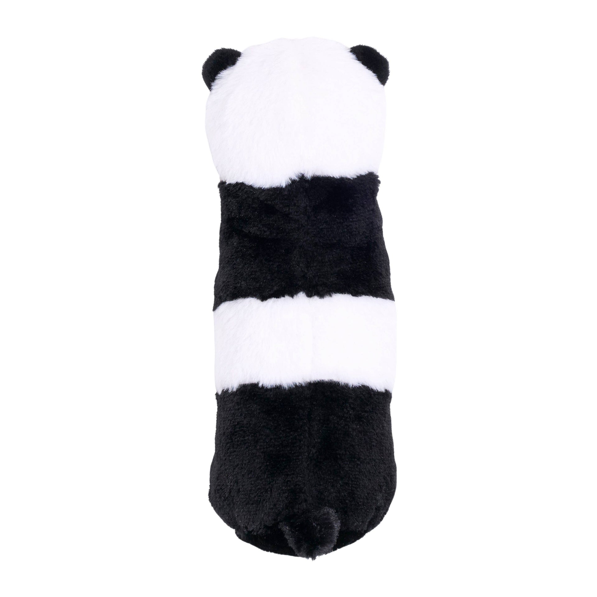 ZippyPaws Silent Squeak Panda plush dog toy being held or played with by a dog.