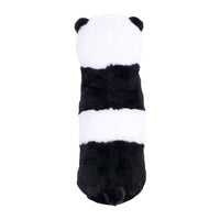 ZippyPaws Silent Squeak Panda plush dog toy being held or played with by a dog.