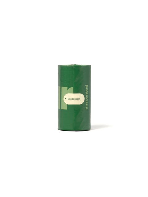 Earth Rated single roll of green poop bags for dogs with brand logo and packaging.