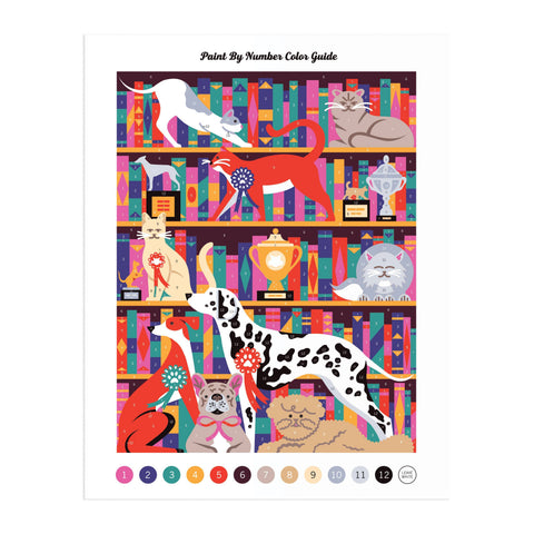 Chronicle Books Best In Show Paint By Number Kit displayed with completed painted canvas showing colorful dog portrait