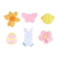 ZippyPaws Spring Fling 6-Pack colorful mini plush dog toys displayed together showing variety and size comparison.