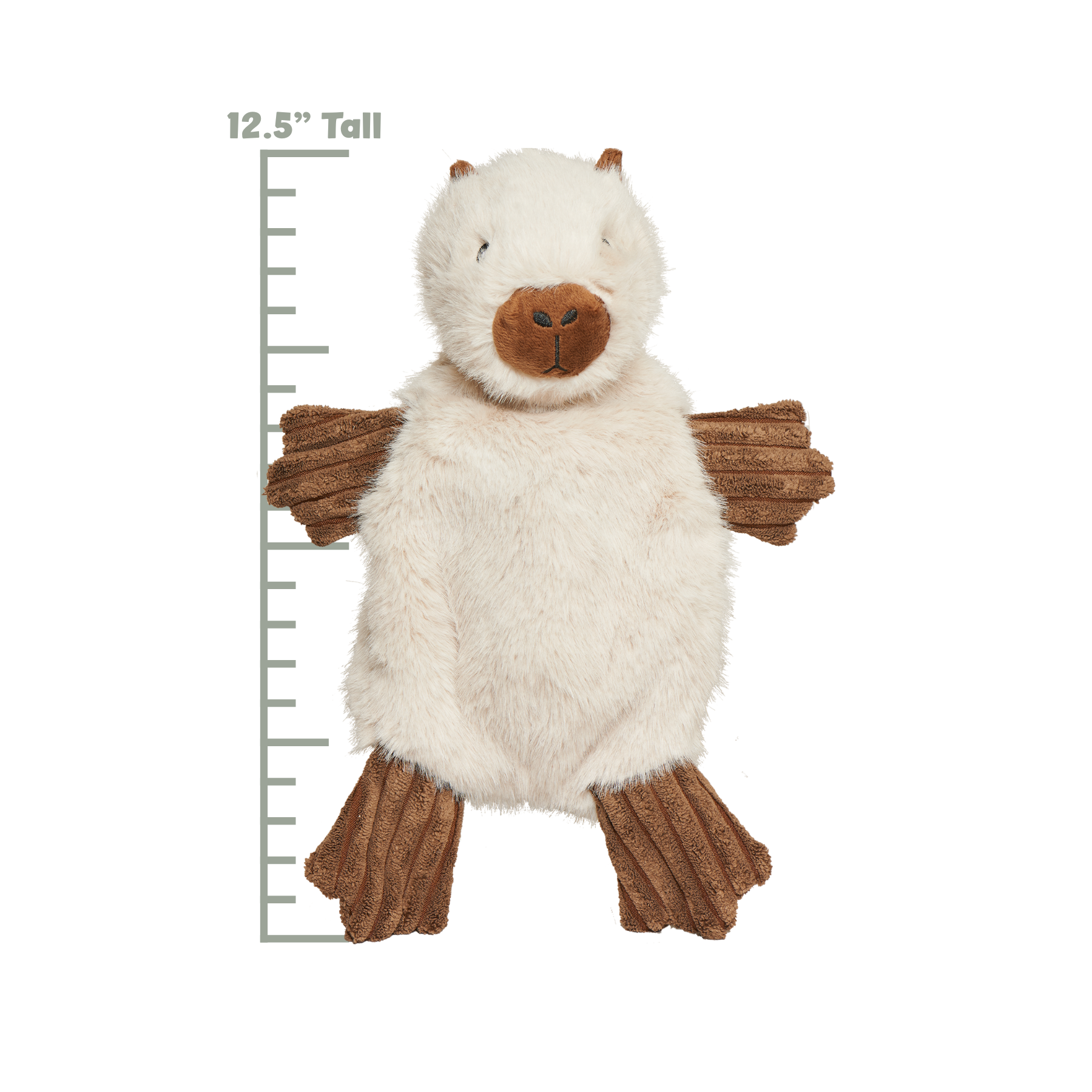 X-Brace Clover Capybara dog toy shown from side angle displaying detailed stitching and plush texture.