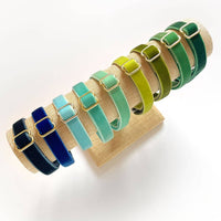 Made By Cleo Velvet Mint robin's egg blue cat collar showing detailed buckle and safety release mechanism.
