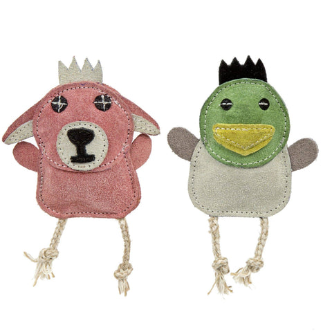 HuggleGroup - Natural Leather Wee Buddies Duck & Bunny Dog Toys (2pk)