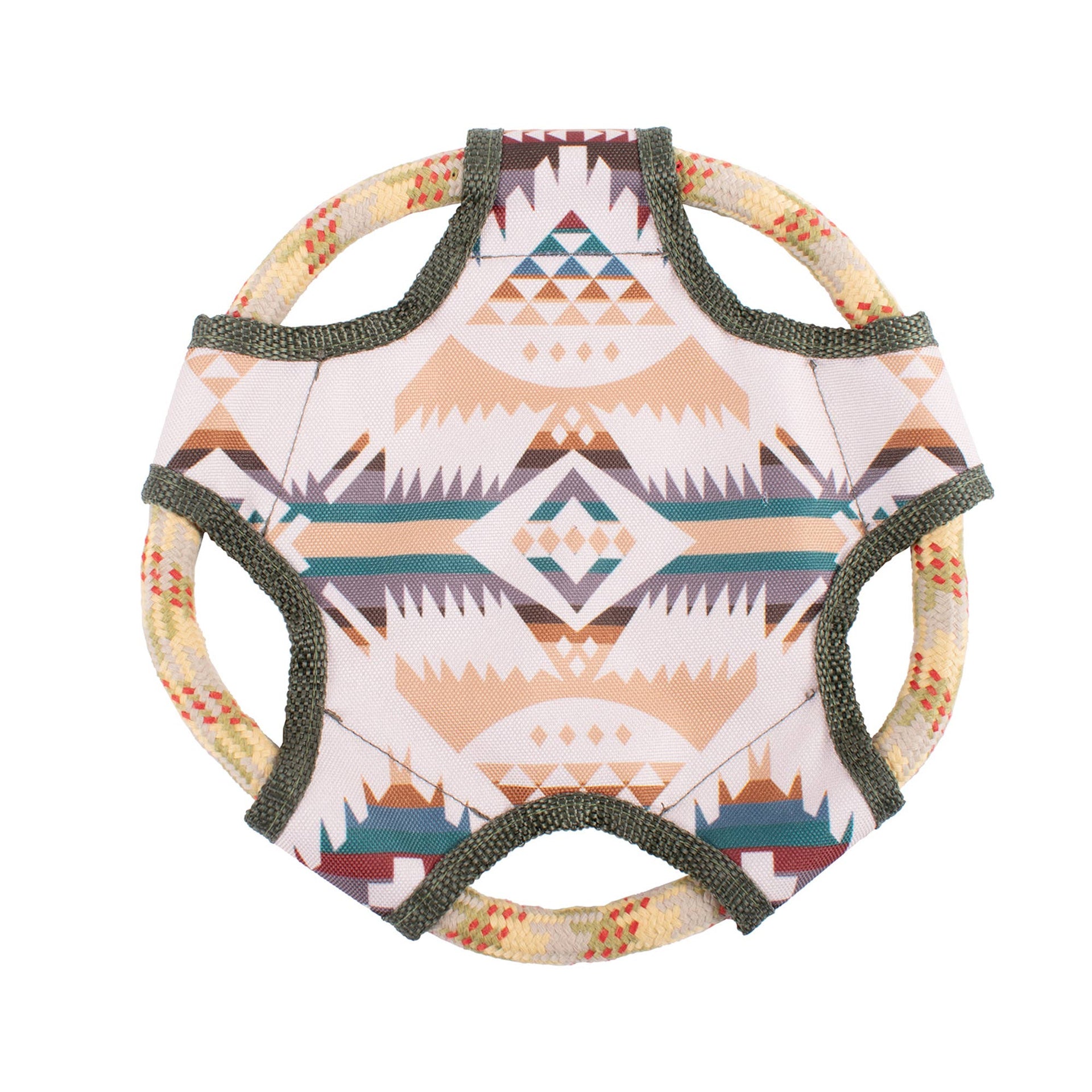 Pendleton Flying Rope Disc by Carolina Pet Company featuring distinctive patterned fabric with rope edges for dogs.
