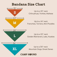 Camp Hound Barkday Dog Bandana detail showing birthday-themed text and colorful festive pattern design.