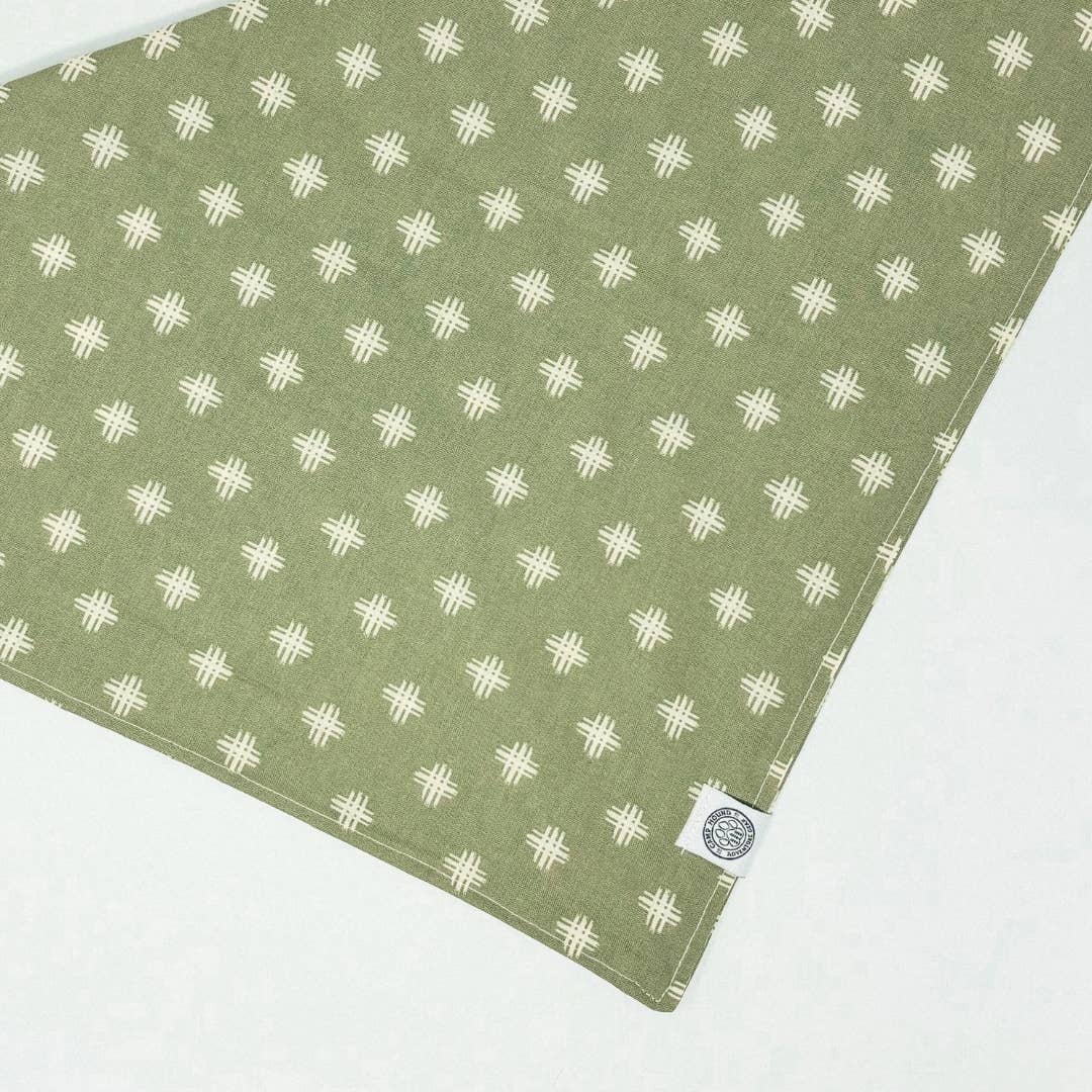 Camp Hound Sage Dog Bandana showing detailed fabric texture and bohemian minimalist pattern in muted green tones.