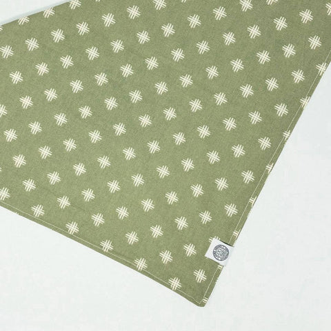 Camp Hound Sage Dog Bandana showing detailed fabric texture and bohemian minimalist pattern in muted green tones.