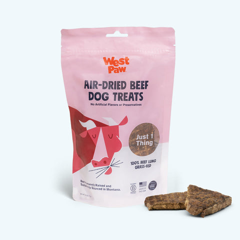 Close-up detail of West Paw Beef Lung dog treat showing texture and natural appearance.
