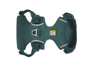 Ruffwear Front Range Flex Harness detail showing engineered knit construction and seamless stitching technology.