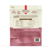 Close-up detail of Primal Pronto Turkey and Salmon raw dog food 4lb resealable bag.