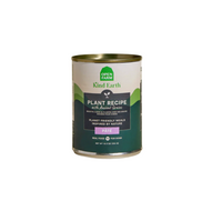 Open Farm Plant & Ancient Grain Pâté wet dog food can with colorful vegetable and grain ingredients displayed.