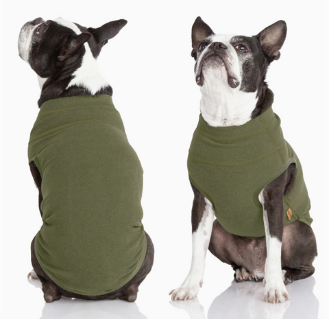 Gooby Microfiber Fleece vest in olive green shown from side angle displaying stretchy fit and comfort design.