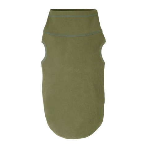 Gooby Microfiber Stretch Fleece dog vest in olive green color displayed as main product shot.