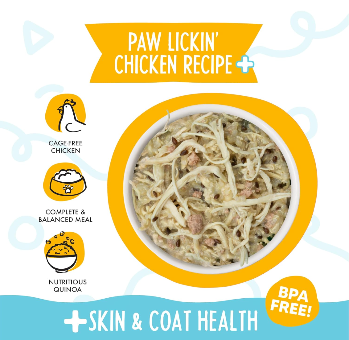 Weruva Paw Lickin' Chicken wet dog food can showing ingredient details and nutritional information panel.