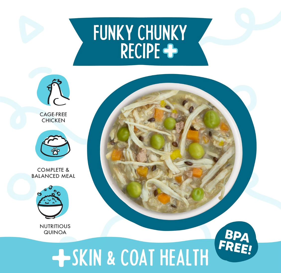 Weruva Funky Chunky wet dog food can showing detailed ingredient label and nutritional information panel.